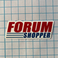 Sticker with 'FORUM SHOPPER' text on a grid background